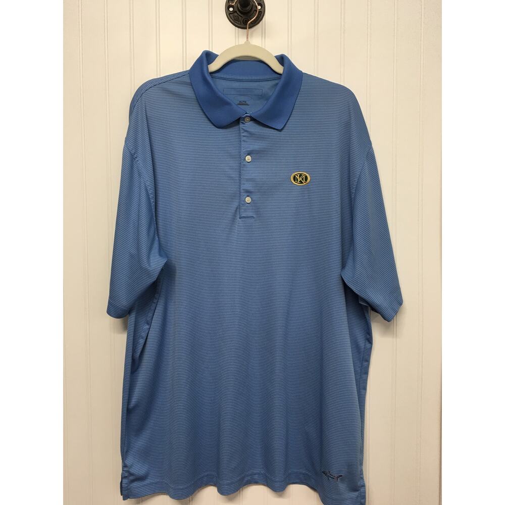 Greg Norman Mens XL Blue Striped Polo Shirt Kingsmill Resort Golf Performance